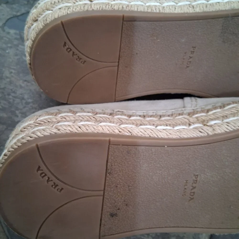 Prada Cream Nude Suede Espadrille Shoes